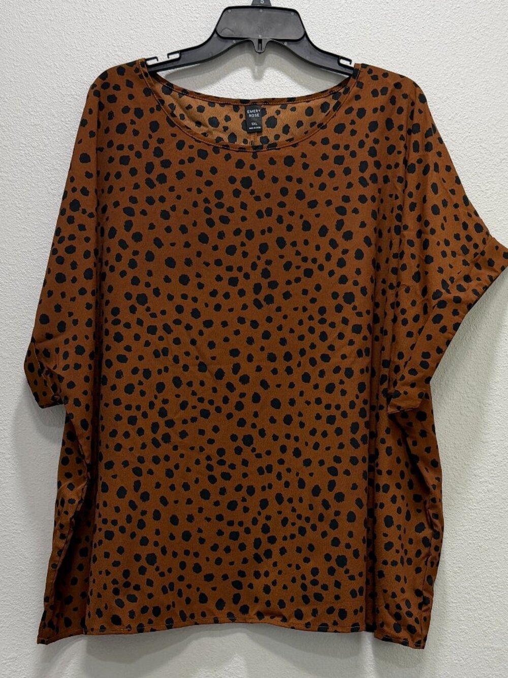 Emery Rose Womens Burnt Orange & Black Print Plus Size Shirt 5XL